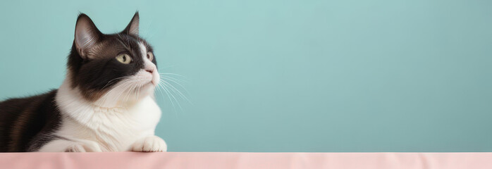 Banner with cat with free space in pastel colors