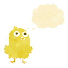 funny cartoon bird with thought bubble