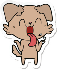 sticker of a cartoon panting dog shrugging shoulders