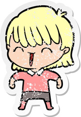distressed sticker of a cartoon woman