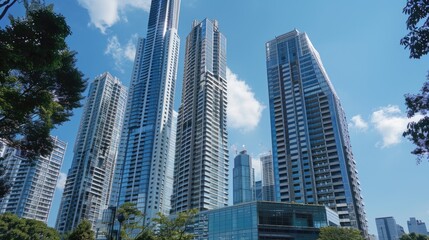 many tall buildings are shown in the background, in the style of design by architects, light silver and cyan,​