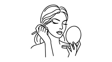 Woman doing make up. Applying mascara, eyeshadow, powder, vector illustration on white background