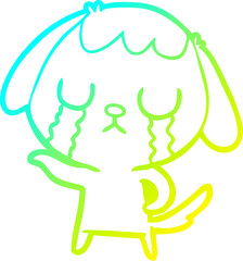cold gradient line drawing cute cartoon dog crying