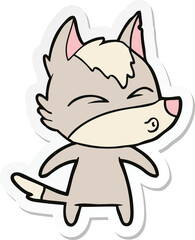 sticker of a cartoon wolf whistling