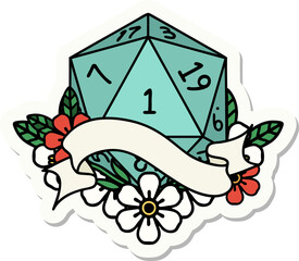 natural one d20 dice roll sticker