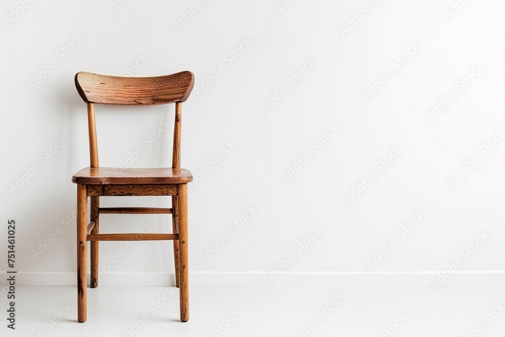 Wall mural minimalist wooden chair on white background