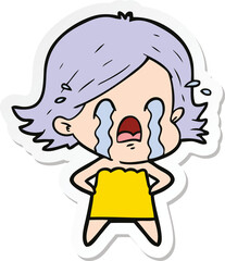 sticker of a cartoon woman crying