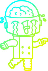 cold gradient line drawing cartoon crying robot pointing