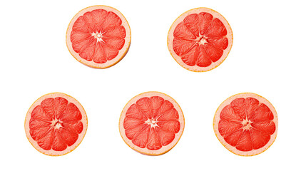 Grapefruit Half on Transparent Background, Tropical Citrus Fruit for Healthy Diet, Top View Nutrition Slice in Vibrant Red and Yellow - obrazy, fototapety, plakaty