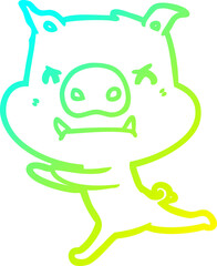 cold gradient line drawing angry cartoon pig