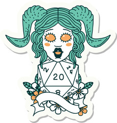 tiefling with natural twenty dice roll sticker