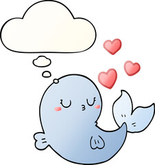 cute cartoon whale in love and thought bubble in smooth gradient style
