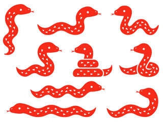 赤い蛇のシルエットイラストセット - obrazy, fototapety, plakaty