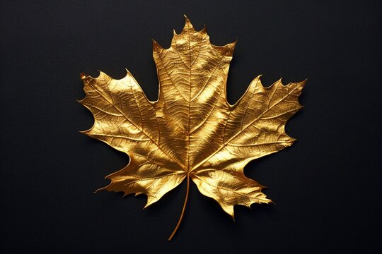 a gold leaf on a black background