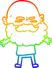 rainbow gradient line drawing cartoon man with beard frowning