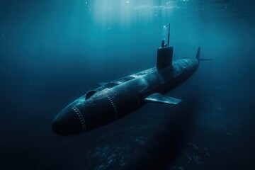 a submarine emerging from the depths symbolizing stealth and technological advancement in naval warfare mysterious and formidable