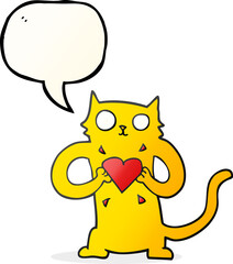 speech bubble cartoon cat with love heart