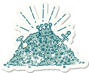 grunge sticker of tattoo style pile of gold