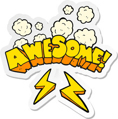 sticker of a cartoon word awesome