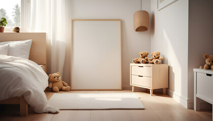 interior child room with posters on wall for mockup - obrazy, fototapety, plakaty