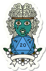 half orc barbarian character with natural 20 dice roll sticker