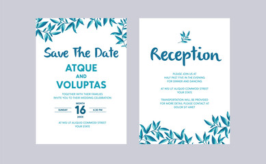Fototapeta na wymiar Invitations card with ampersand design. Minimalist floral wedding invitation card template designs, floral line art ink drawing vector illustration