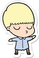 sticker of a cartoon calm boy