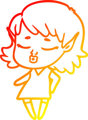 warm gradient line drawing pretty cartoon elf girl