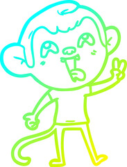 cold gradient line drawing crazy cartoon monkey giving peace sign