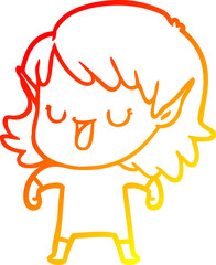 warm gradient line drawing cartoon elf girl