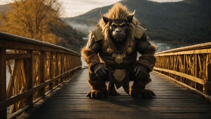 A fearsome troll guarding a bridge