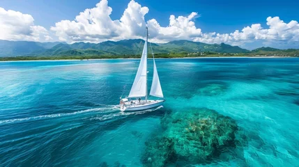 Keuken spatwand met foto a sailboat sailing in the caribbean sea © urdialex