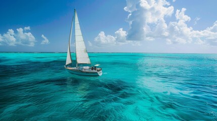 a sailboat sailing in the caribbean sea - obrazy, fototapety, plakaty