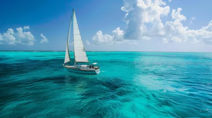 Zelfklevend Fotobehang a sailboat sailing in the caribbean sea © urdialex