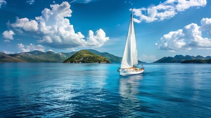 a sailboat sailing in the caribbean sea - obrazy, fototapety, plakaty