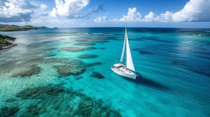 Schilderijen op glas a sailboat sailing in the caribbean sea © urdialex