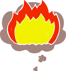 cartoon fire and thought bubble in retro style