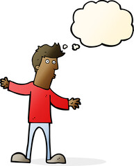 cartoon curious man with thought bubble