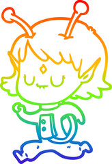 rainbow gradient line drawing cartoon alien girl