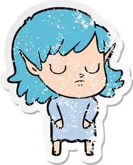 distressed sticker of a cartoon elf girl