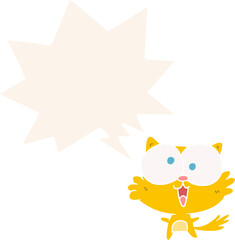 cute cartoon crazy cat and speech bubble in retro style