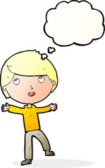 cartoon happy boy with thought bubble