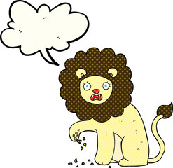 comic book speech bubble cartoon lion with thorn in foot