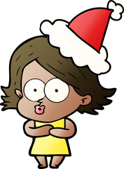 gradient cartoon of a girl pouting wearing santa hat