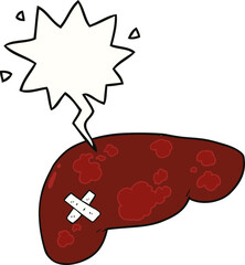cartoon unhealthy liver and speech bubble