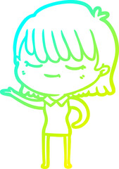 cold gradient line drawing cartoon woman