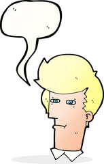 cartoon man narrowing eyes with speech bubble