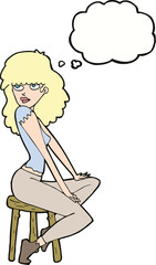 cartoon woman striking pose with thought bubble