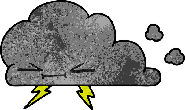 textured cartoon of a grumpy lightening cloud
