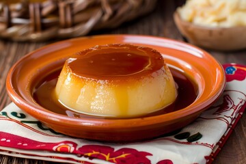 Pudim de leite, or milk pudding. traditional sweet dessert food also kwown as flan